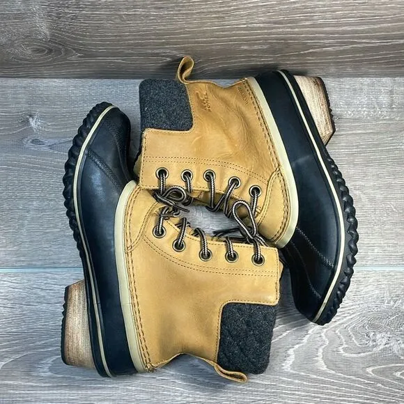 Sorel Slimpack II Lace Warm Waterproof Tan Camel Leather Women’s Sz 9 Duck Boots