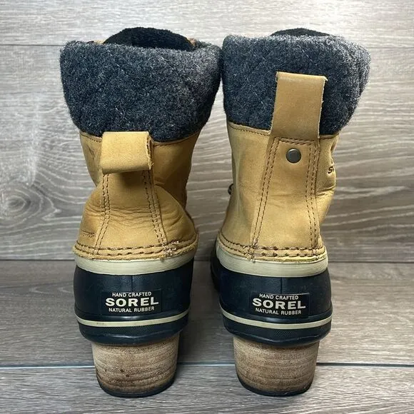 Sorel Slimpack II Lace Warm Waterproof Tan Camel Leather Women’s Sz 9 Duck Boots