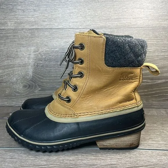 Sorel Slimpack II Lace Warm Waterproof Tan Camel Leather Women’s Sz 9 Duck Boots