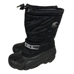 Sorel Snow Boots Youth Unisex Black Fleece Lined Ski Snow Outdoor Warm Size 2
