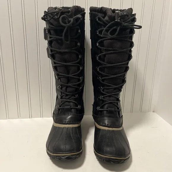 Sorel Women's Conquest Carly II Waterproof Duck Black Leather Suede Lace Up US 8