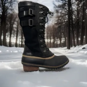 Sorel Women's Conquest Carly II Waterproof Duck Black Leather Suede Lace Up US 8