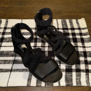 SOREL Women’s Ella Black Strappy Ankle Sandals Size 7.5 Excellent Condition