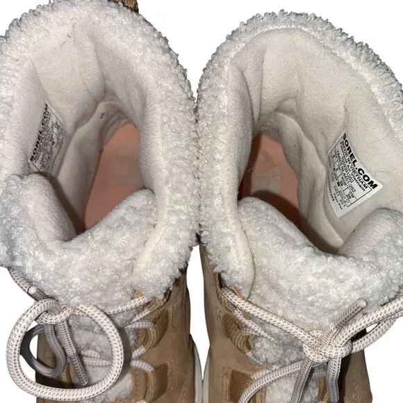 Sorel Women's Explorer Next Carnival Waterproof suede Boots Tan size 8 cozy cute
