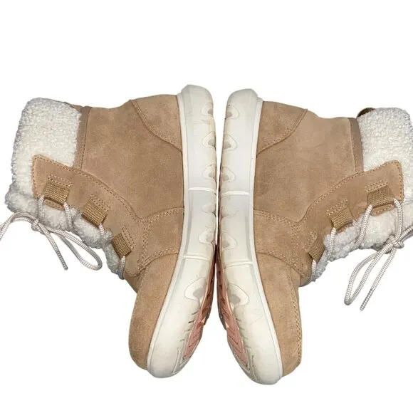 Sorel Women's Explorer Next Carnival Waterproof suede Boots Tan size 8 cozy cute