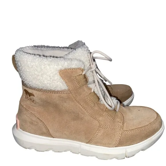 Sorel Women's Explorer Next Carnival Waterproof suede Boots Tan size 8 cozy cute