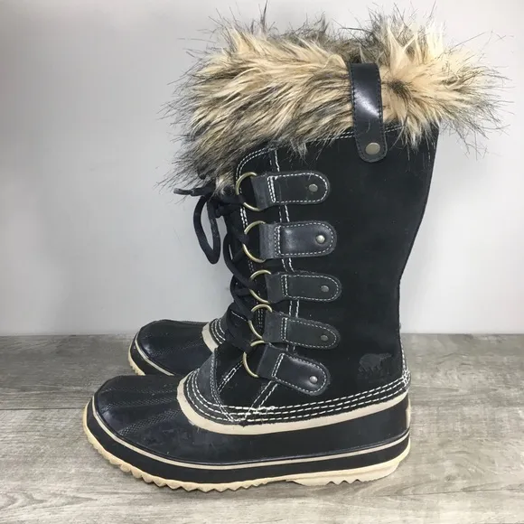 Sorel Womens Joan of Arctic Snow Black Waterproof Leather Boots NL1540 Size 8