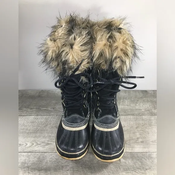 Sorel Womens Joan of Arctic Snow Black Waterproof Leather Boots NL1540 Size 8