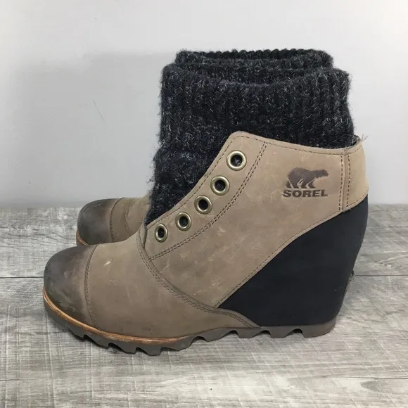 Sorel Womens NL2336 Joanie Sweater Leather Wedge Winter Snow Ankle Boots Size 8