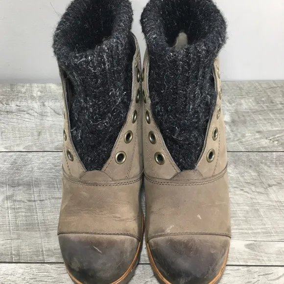 Sorel Womens NL2336 Joanie Sweater Leather Wedge Winter Snow Ankle Boots Size 8