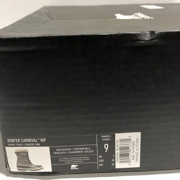 Sorel Women’s Winter Carnival Waterproof Gray Snow Boots, Size 9M