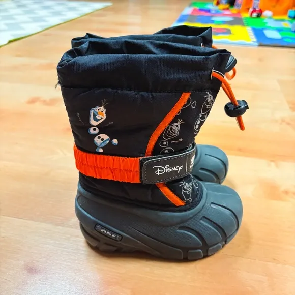 Sorel x Disney Black &amp; Orange Olaf Frozen Insulated Winter Snow Boots Size 8