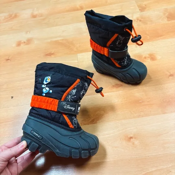 Sorel x Disney Black &amp; Orange Olaf Frozen Insulated Winter Snow Boots Size 8