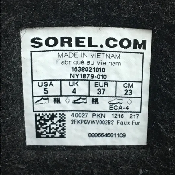 Sorel Yoot Pac Nylon Snow Winter Boots Black and White Size 5