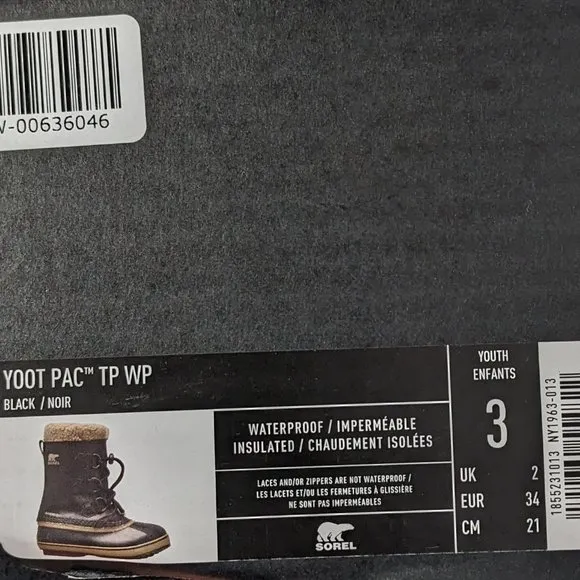 Sorel Yoot Pac TP Waterproof Winter Boots, Black, Little Kids 3 M