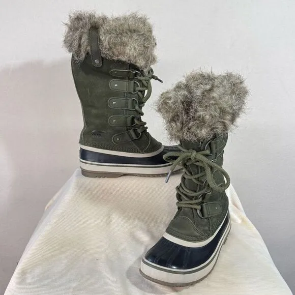 Sorel Joan of Arctic tall green winter boots sz 6 suede leather water resistant