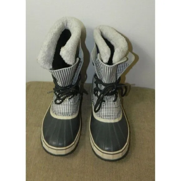 Sorel Tivoli High Snow Boots Black White Houndstooth Check Mid Calf Lined  10