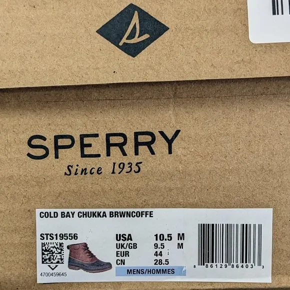 Sperry Cold Bay Chukka Waterproof Boots, Brown Coffee, Men's 10.5 M