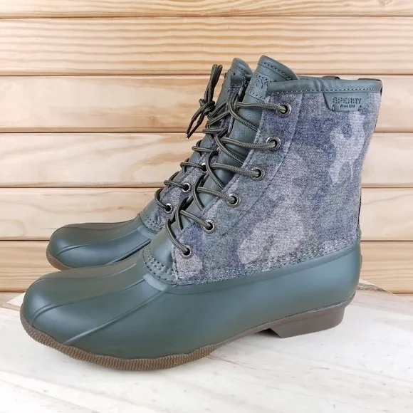 Sperry Top-Sider Men's 10 Saltwater Camo Duck Boots Lace-up Green STS23702 NEW