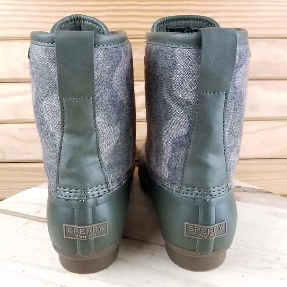 Sperry Top-Sider Men's 10 Saltwater Camo Duck Boots Lace-up Green STS23702 NEW