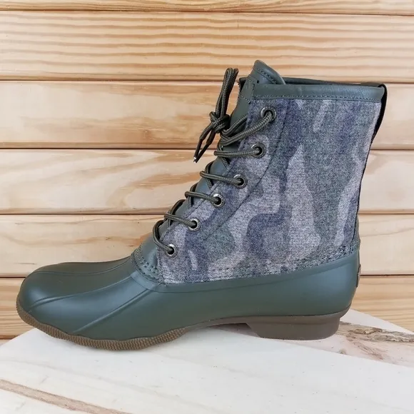 Sperry Top-Sider Men's 10 Saltwater Camo Duck Boots Lace-up Green STS23702 NEW
