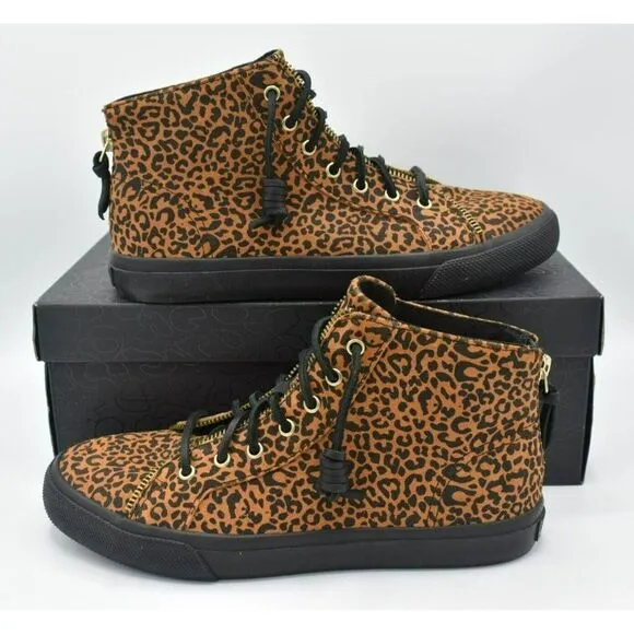 Sperry Womens Size 8.5 Top Sider Rebecca Minkoff High Top Leopard Print Sneakers
