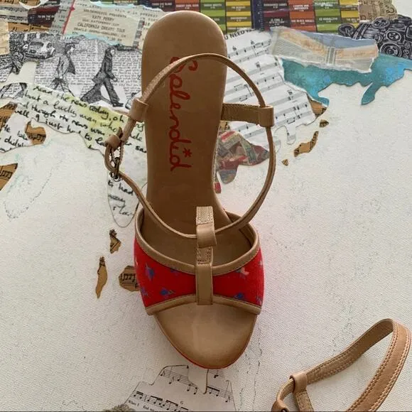 Splendid | Luau Fiesta Red Floral Wedge Sandals Size 6