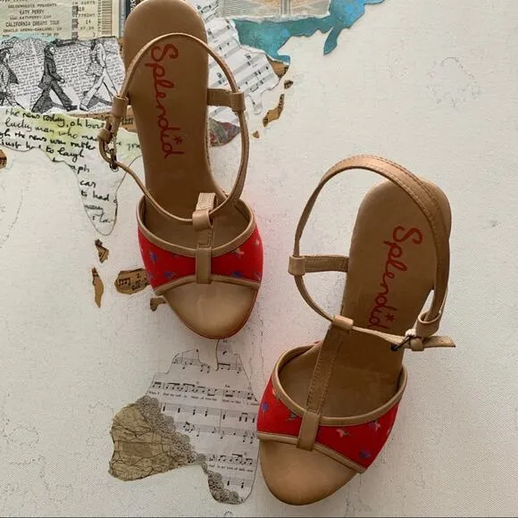 Splendid | Luau Fiesta Red Floral Wedge Sandals Size 6