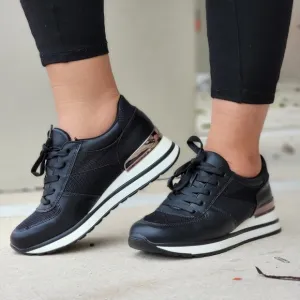 Sports Women's Lace-up Black Sneakers