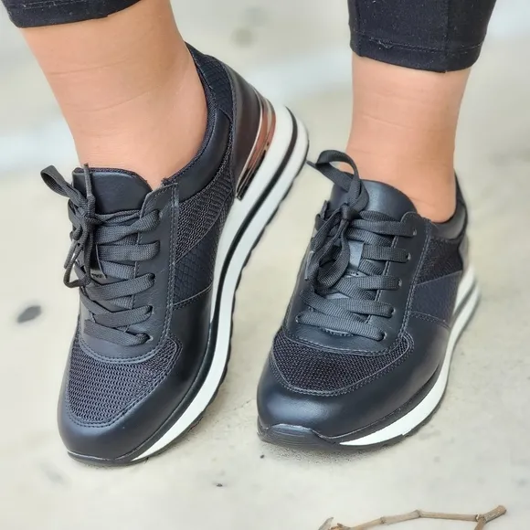Sports Women's Lace-up Black Sneakers