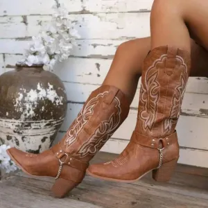 Spring Autumn New Embroidered Western Boots Outdoor Casual Fashion