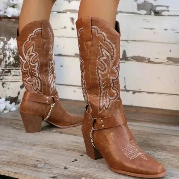 Spring Autumn New Embroidered Western Boots Outdoor Casual Fashion