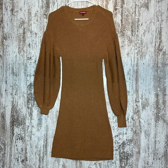 STAUD Marylebone Sweater Dress in Camel NWT Size Small