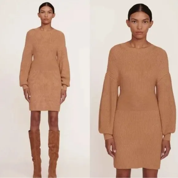 STAUD Marylebone Sweater Dress in Camel NWT Size Small
