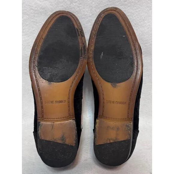 Steve Madden Black Velvet Horsebit Loafers Size 9 Dark Academia Old Money Luxury