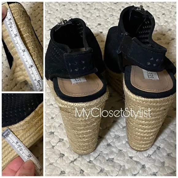 STEVE MADDEN Black Wedges Espadrilles Sandals 7.5