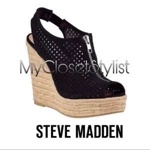 STEVE MADDEN Black Wedges Espadrilles Sandals 7.5