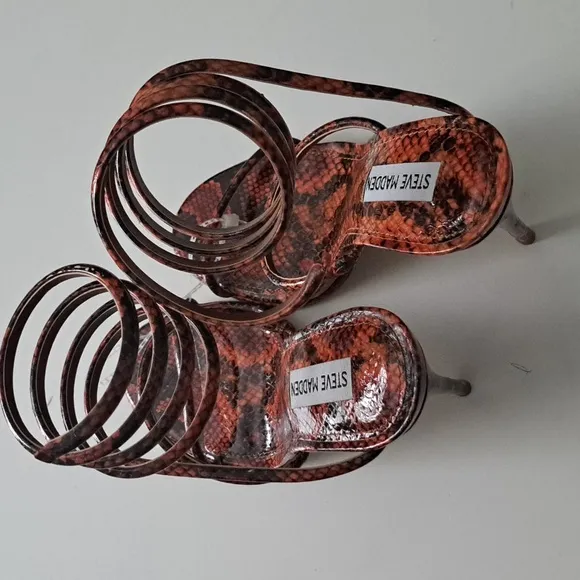 Steve Madden Exotica Snake Print Ankle Wrap Strappy Dress Sandals