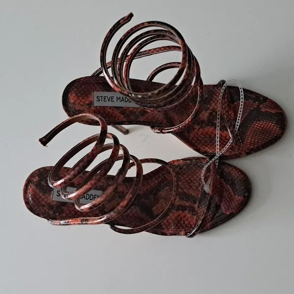 Steve Madden Exotica Snake Print Ankle Wrap Strappy Dress Sandals