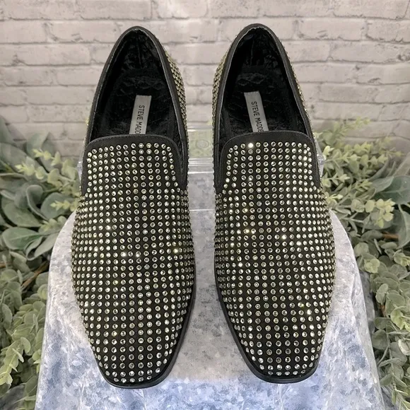 Steve Madden “Falsetto” Black Rhinestone Studded Venetian Loafers Men’s 13M🖤VGUC