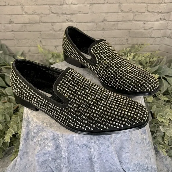 Steve Madden “Falsetto” Black Rhinestone Studded Venetian Loafers Men’s 13M🖤VGUC