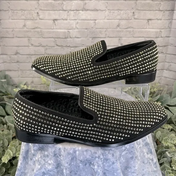 Steve Madden “Falsetto” Black Rhinestone Studded Venetian Loafers Men’s 13M🖤VGUC