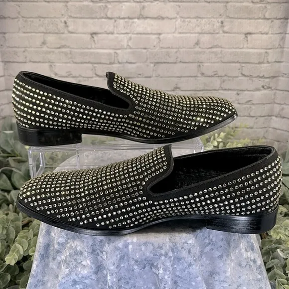 Steve Madden “Falsetto” Black Rhinestone Studded Venetian Loafers Men’s 13M🖤VGUC