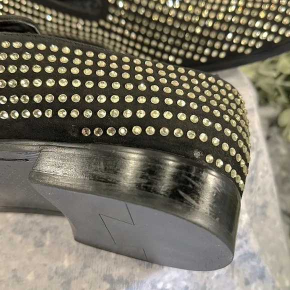 Steve Madden “Falsetto” Black Rhinestone Studded Venetian Loafers Men’s 13M🖤VGUC