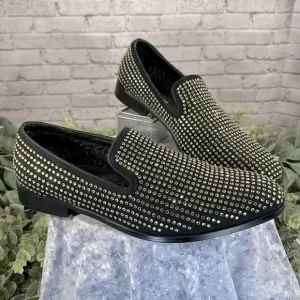 Steve Madden “Falsetto” Black Rhinestone Studded Venetian Loafers Men’s 13M🖤VGUC