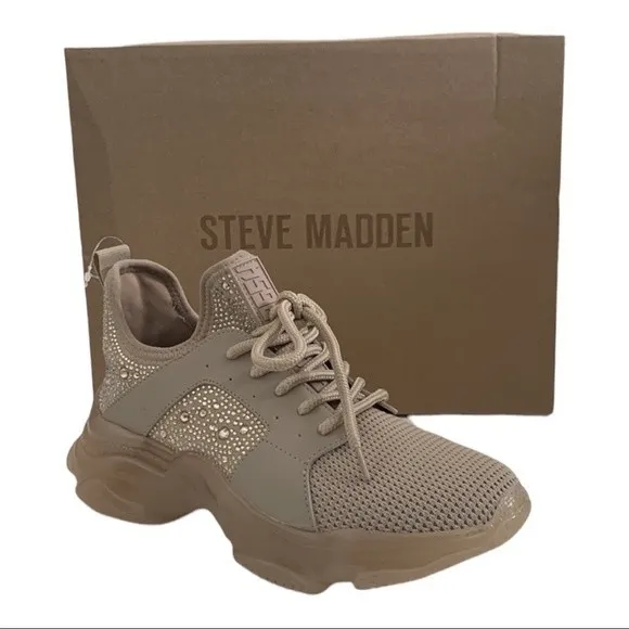Steve Madden Ganzo Rhinestone Embellished Chunky Lace-Up Sneakers size 8.5