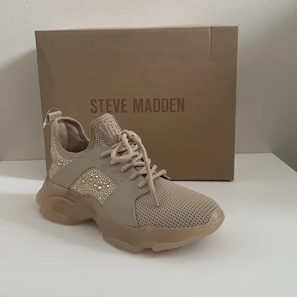 Steve Madden Ganzo Rhinestone Embellished Chunky Lace-Up Sneakers size 8.5