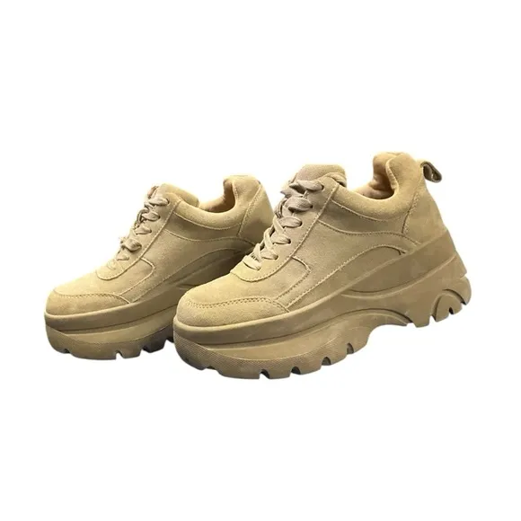 Steve Madden Hansel Tan Suede Leather Platform Sneakers Size 7