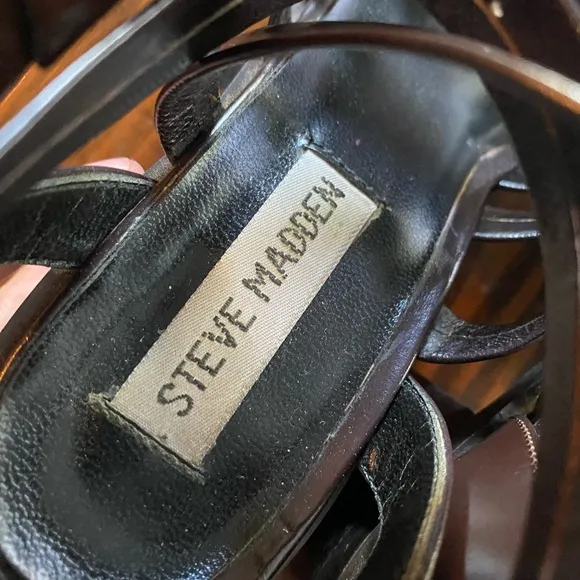 Steve Madden Heels Size 8 Sandals Chunky Y2K Leather Brown Cage Strappy
