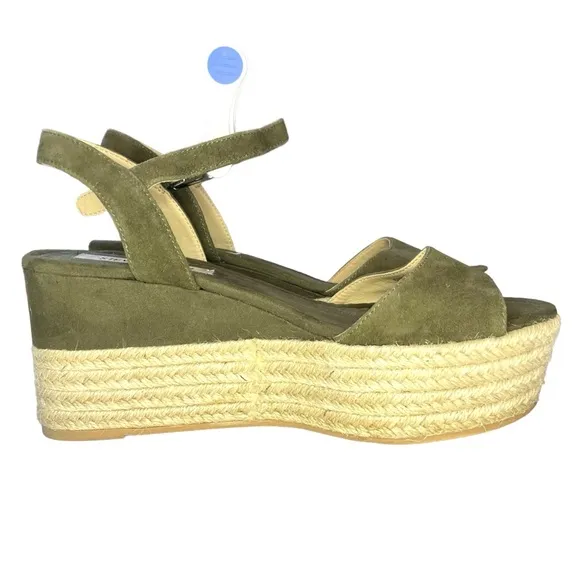 Steve Madden Kianna Espadrille Platform Olive Green Buckle Open Toe Size 7.5